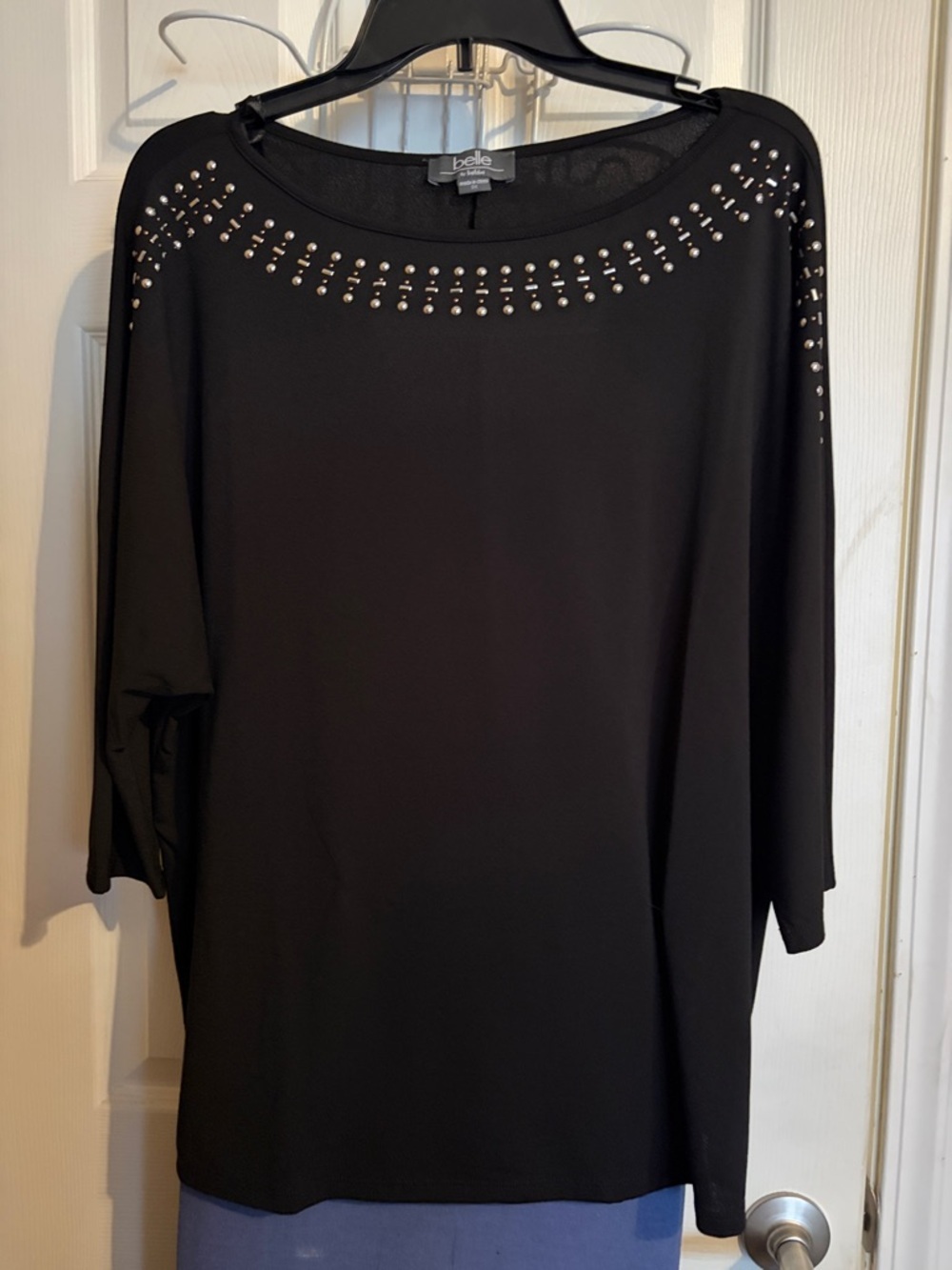 Belle by Belldini Black Studded Boatneck Blouse